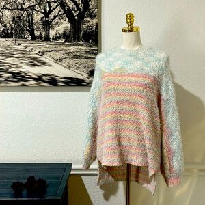 Oddi Rainbow Pastel Striped Fuzzy Boutique Sweater